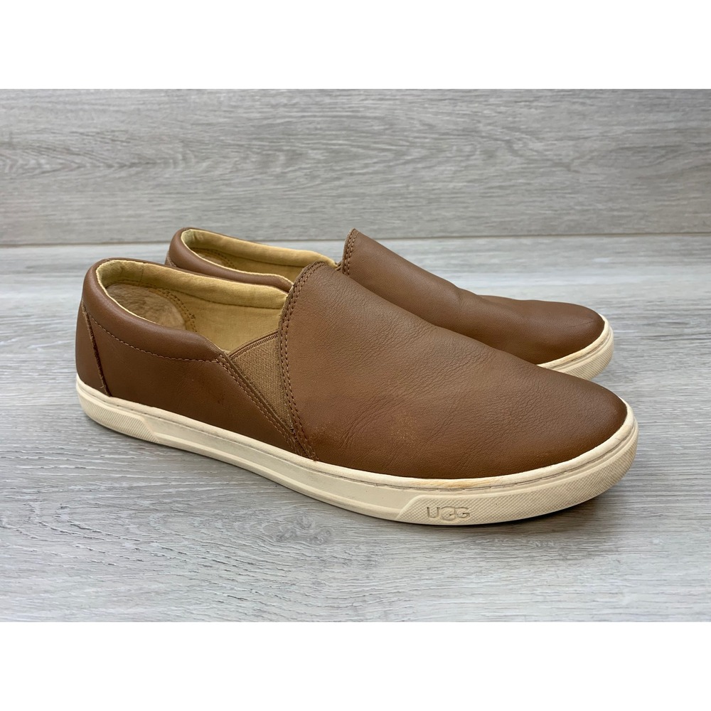 UGG Jass Brown Leather Slip On Sneakers Women's 11 Low Top Casual Shoes